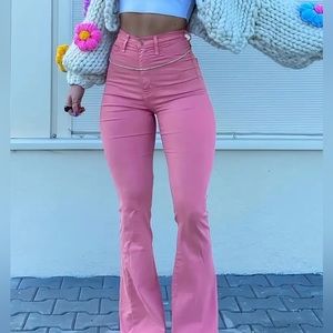 High Waisted Pink Flare Pants